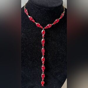 New Sherri Hill Ruby Red Necklace Y Tie Rhinestone Long Prom Event Dance